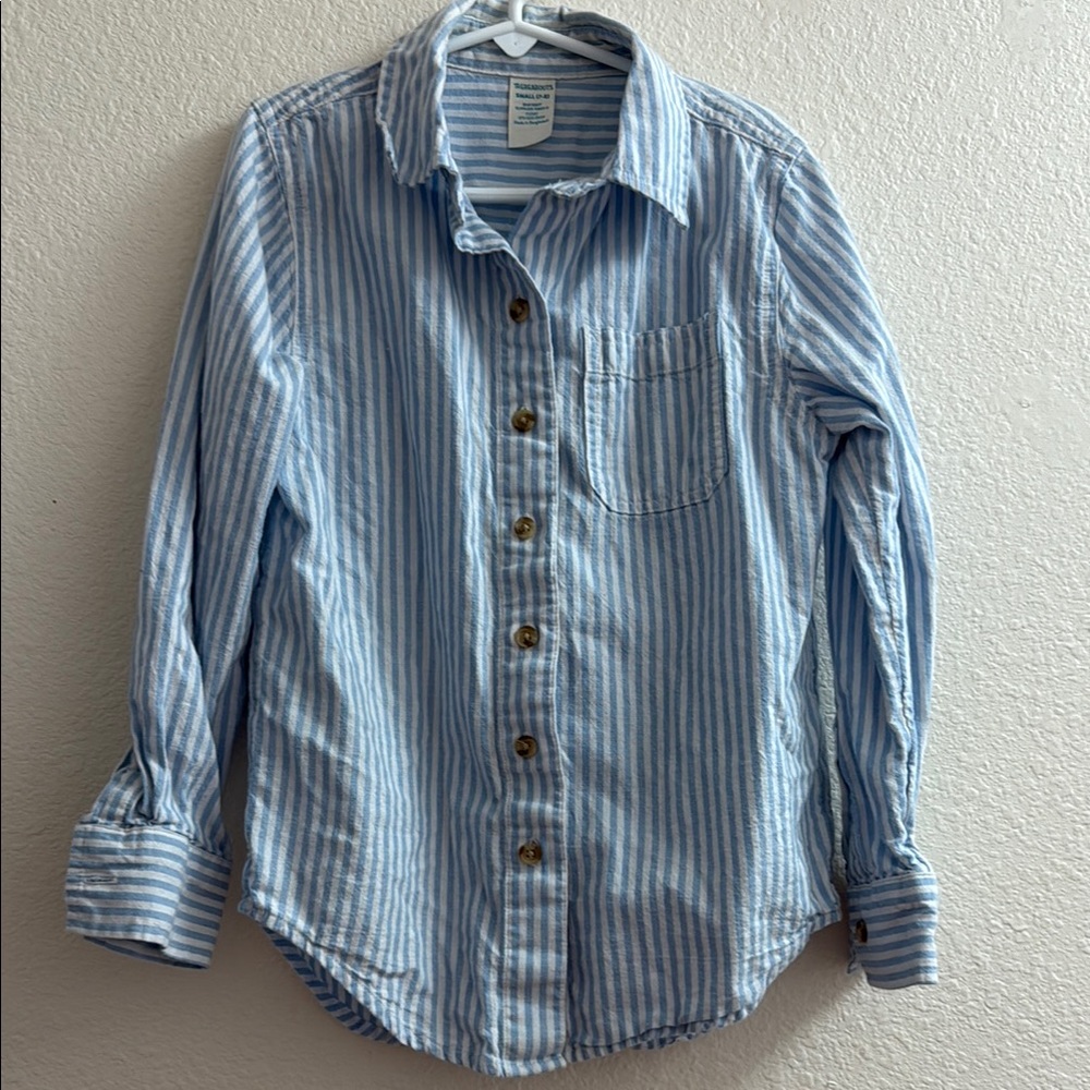 Blue and White Striped Button Down Shirt